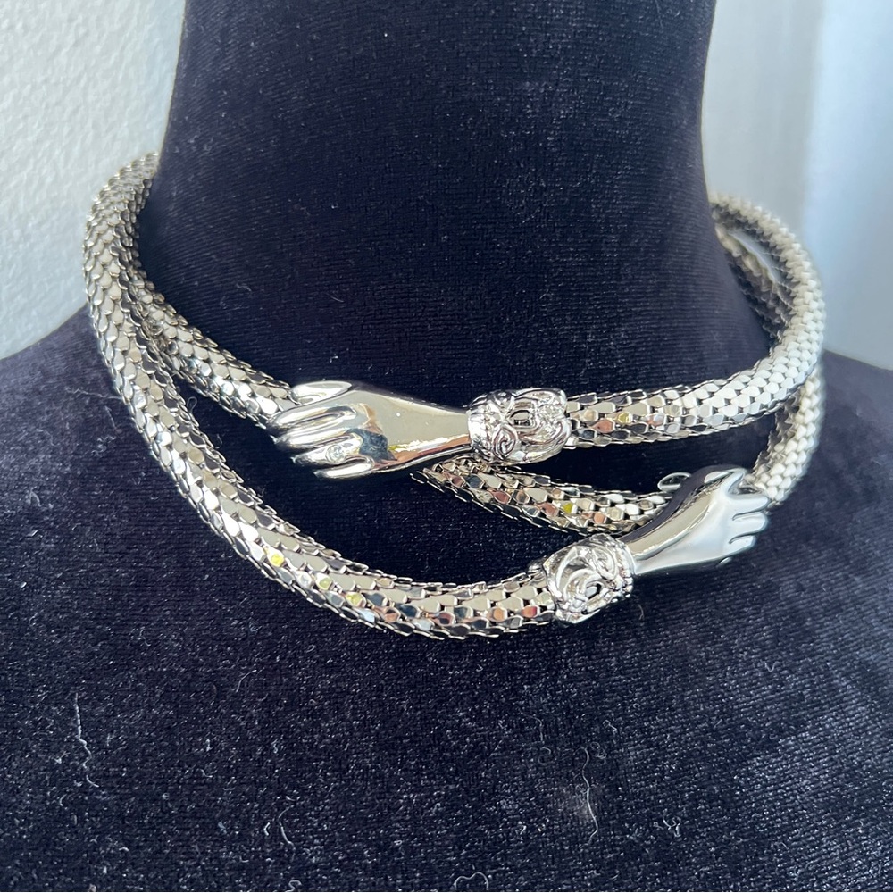 Vintage Mesh Snake Belt Necklace DL Auld Silver Hand Clasp 39” - Picture 6 of 12